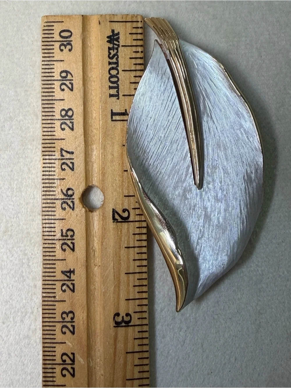 Brushed Silver-Tone Leaf Brooch with Gold Accent - Women Jewelry Brooches